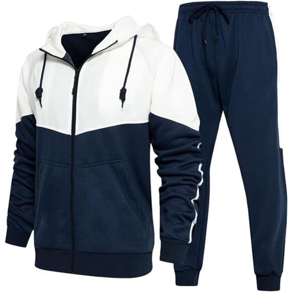 Men's Hooded Athletic Tracksuit Sweatsuit Long Sleeve FullZip Jogging Sweatpants - Picture 1 of 5
